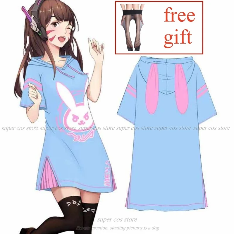 Vestido de Dva juego caliente Heros Dva Cosplay Overwatch Dva Sudadera con capucha disfraz de adulto Top rosa azul camisa larga vestido Cosplay leyenda