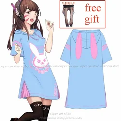 Dva Dress Hot Game Heros Dva Cosplay Overwatch Dva Hoodie Adult Costume Top Pink Blue Long Shirt Dress Cosplay Legend