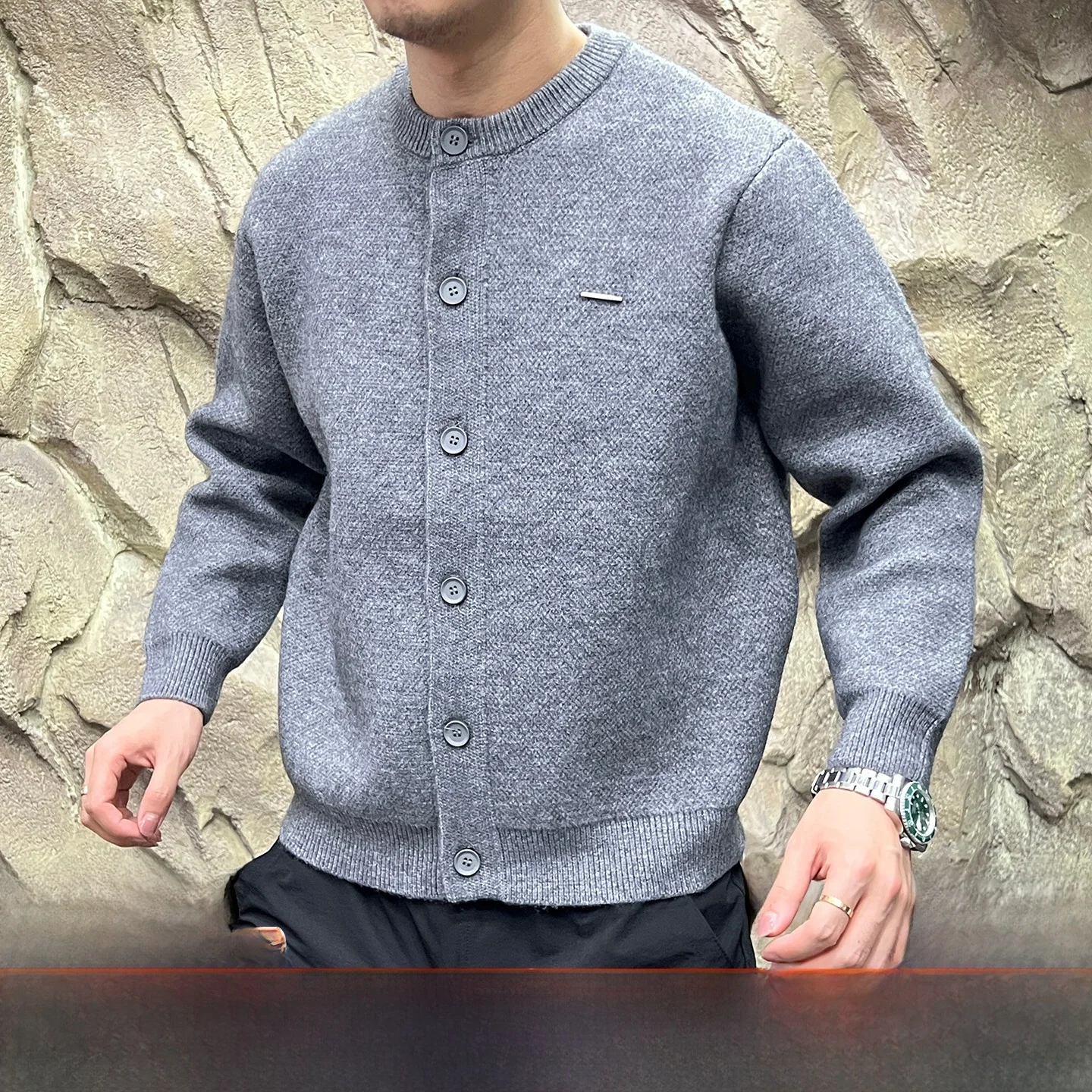 

Ele Мужской свободный вязаный кардиган, теплая уютная осенне-зимняя верхняя одежда, удобный ленивый слэ, модный длинный све, круглый Ne