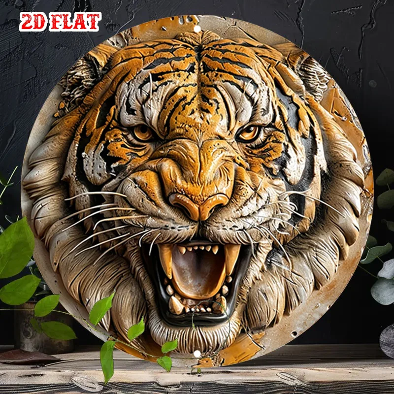 1 Roaring Tiger Round Wall Decor, Durable Wildlife Indoor/Outdoor Home, Kitchen, Garden, Bathroom Decoration