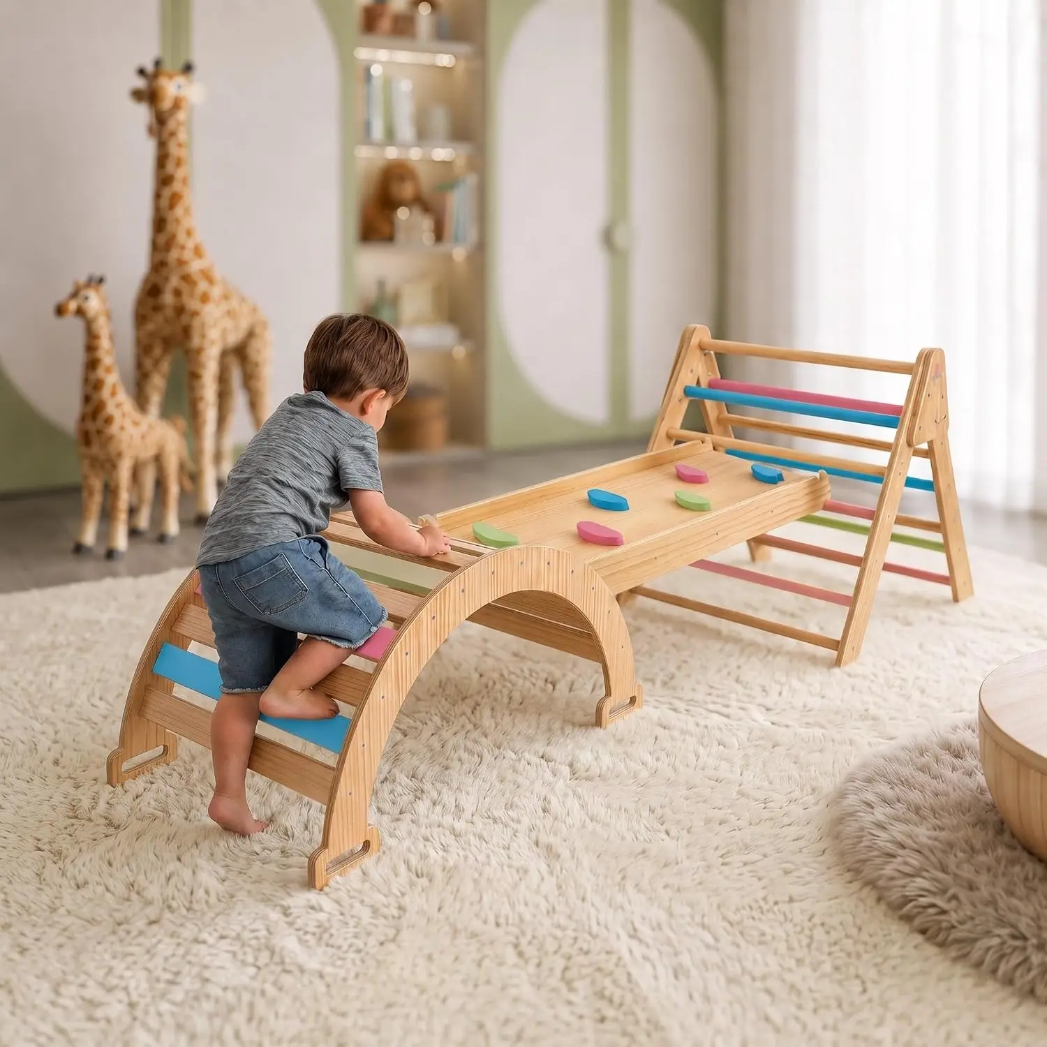 Hazel 5-in-1 Pikler Triangle Set, Toddler Climbing Toys Indoor