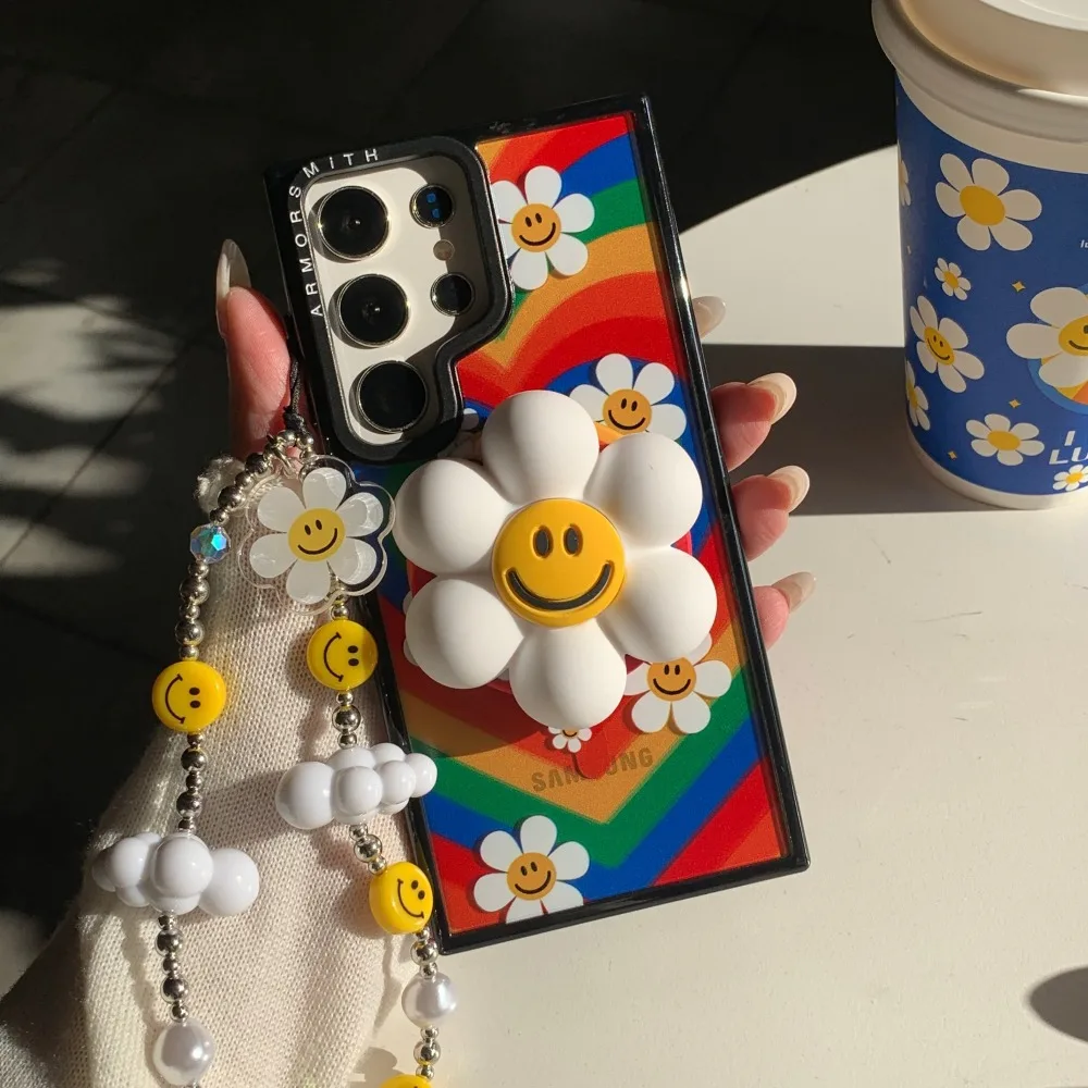 عباد الشمس المبتسم مناسبة لحافظة الهاتف Samsung S25 Plus/24 Ultra S24 Plus/23/حافظة واقية إبداعية لطيفة مضادة للسقوط #4