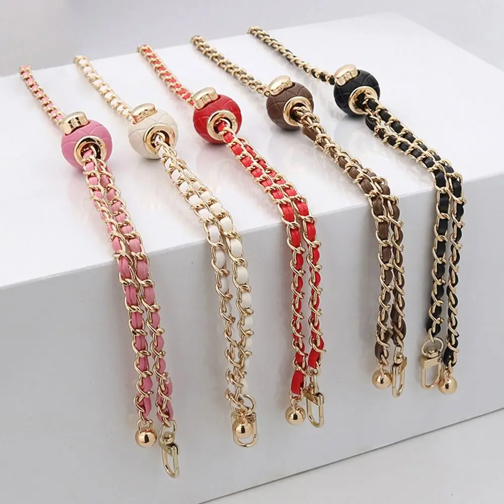 Fashion Metal PU Leather Bag Chain Small Golden Balls Chain Adjustable Length Replacement Shoulder Belt Handbag Accessories