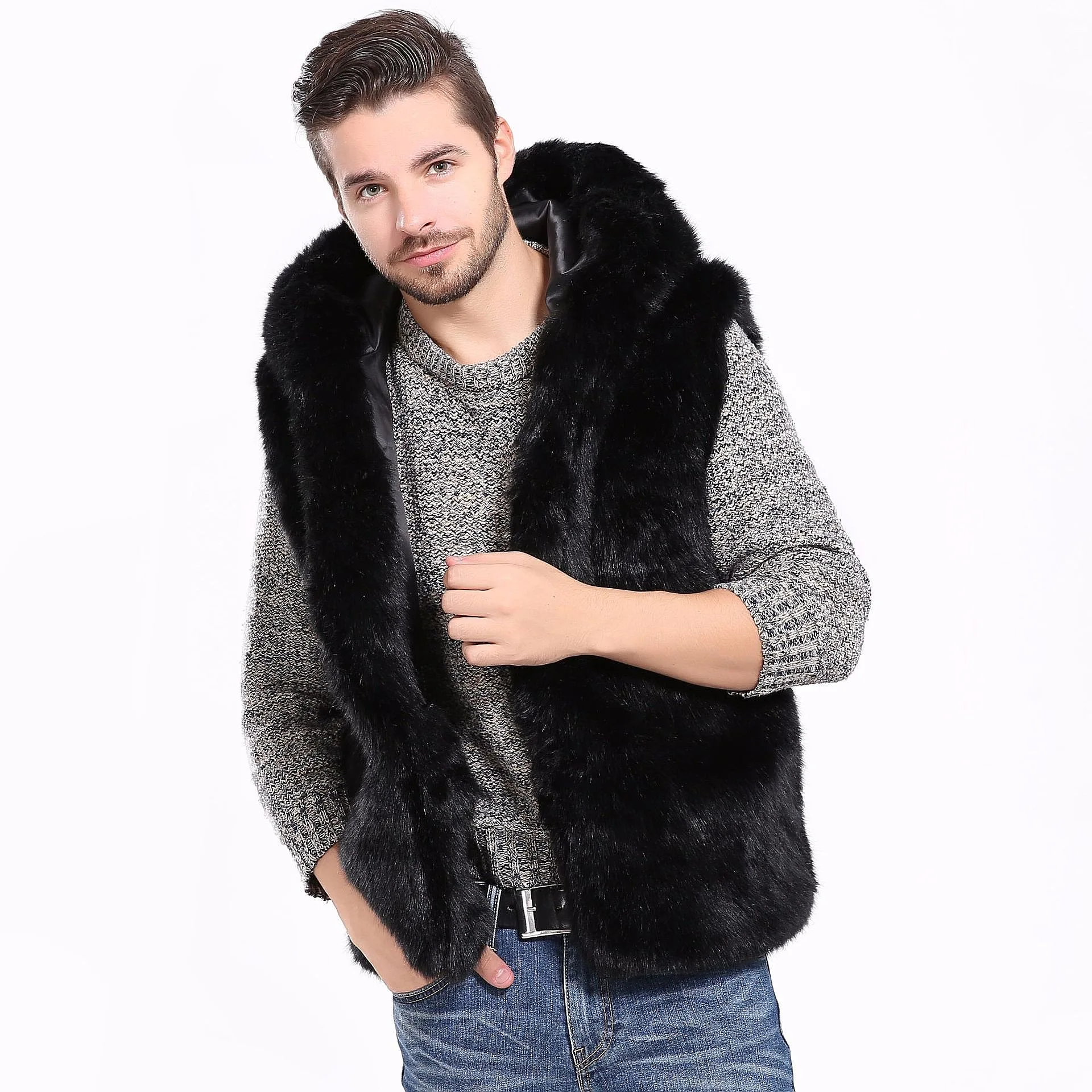 Mens Faux Fur Vest Sleeveless Top Winter Spring Fur Coat