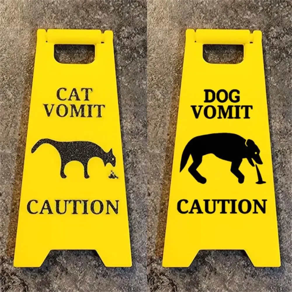 Durable Funny Cat Vomit Sign Bright Yellow Gift Warning Sign Dog Vomit Sign