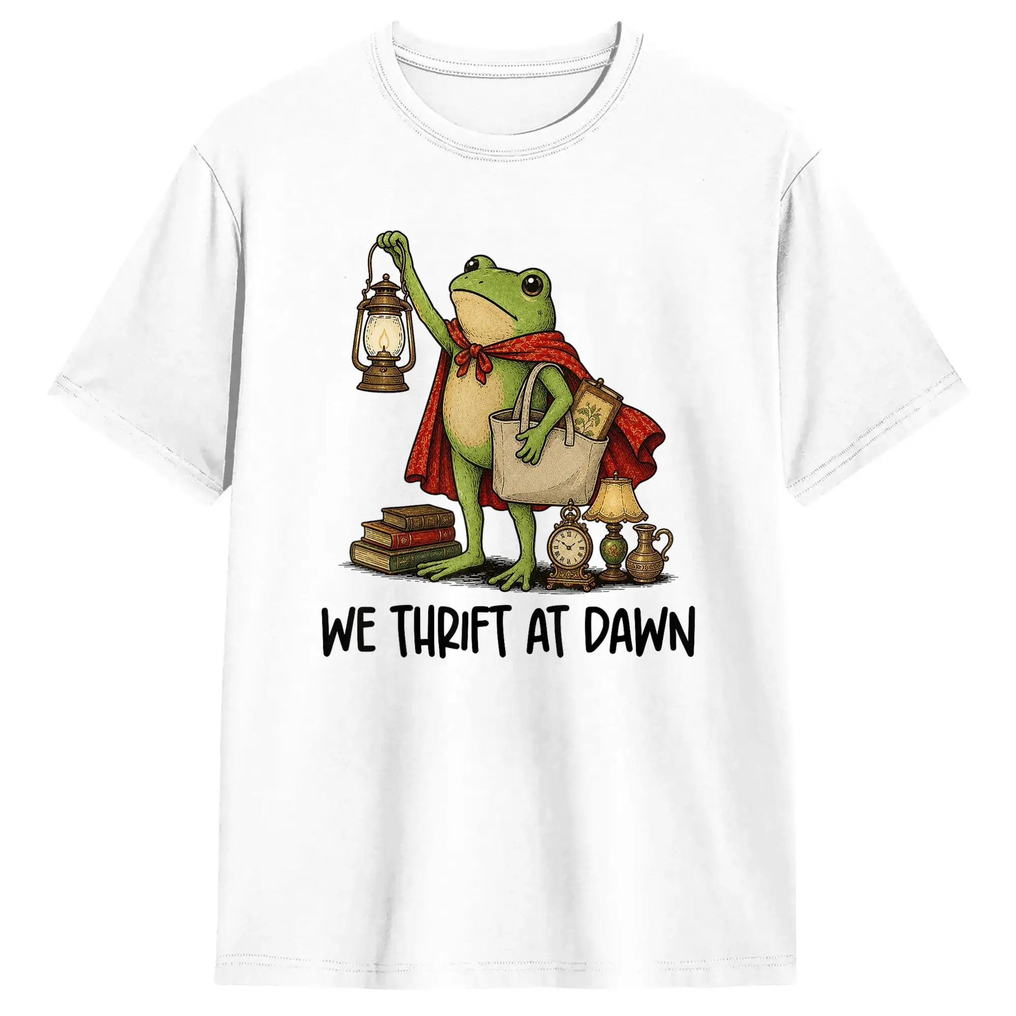 Thrifting Lover Thirty Queen Medieval Frog We Thrift At Dawn Cotton T-Shirt For Men Summer  Y2K Retro T Shirts O Neck Tee Shirt