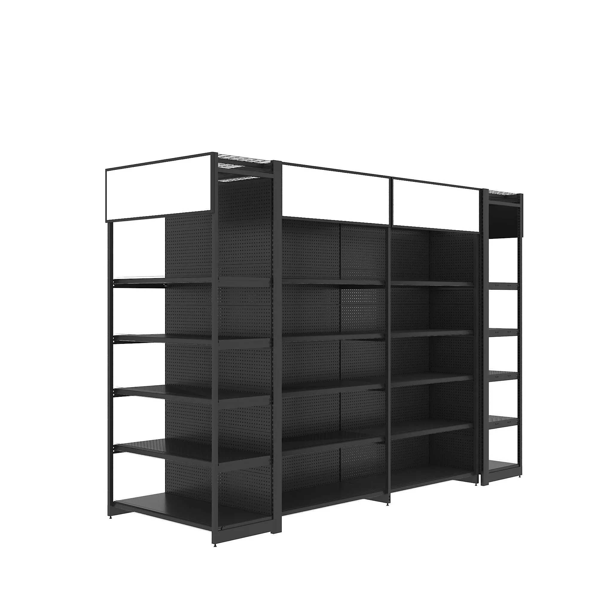 Gondola Heavy Duty Shelves, Supermarkets, Grain and Oil Shelves, Perforated Panels, Double-sided Island Shelves Custom Size