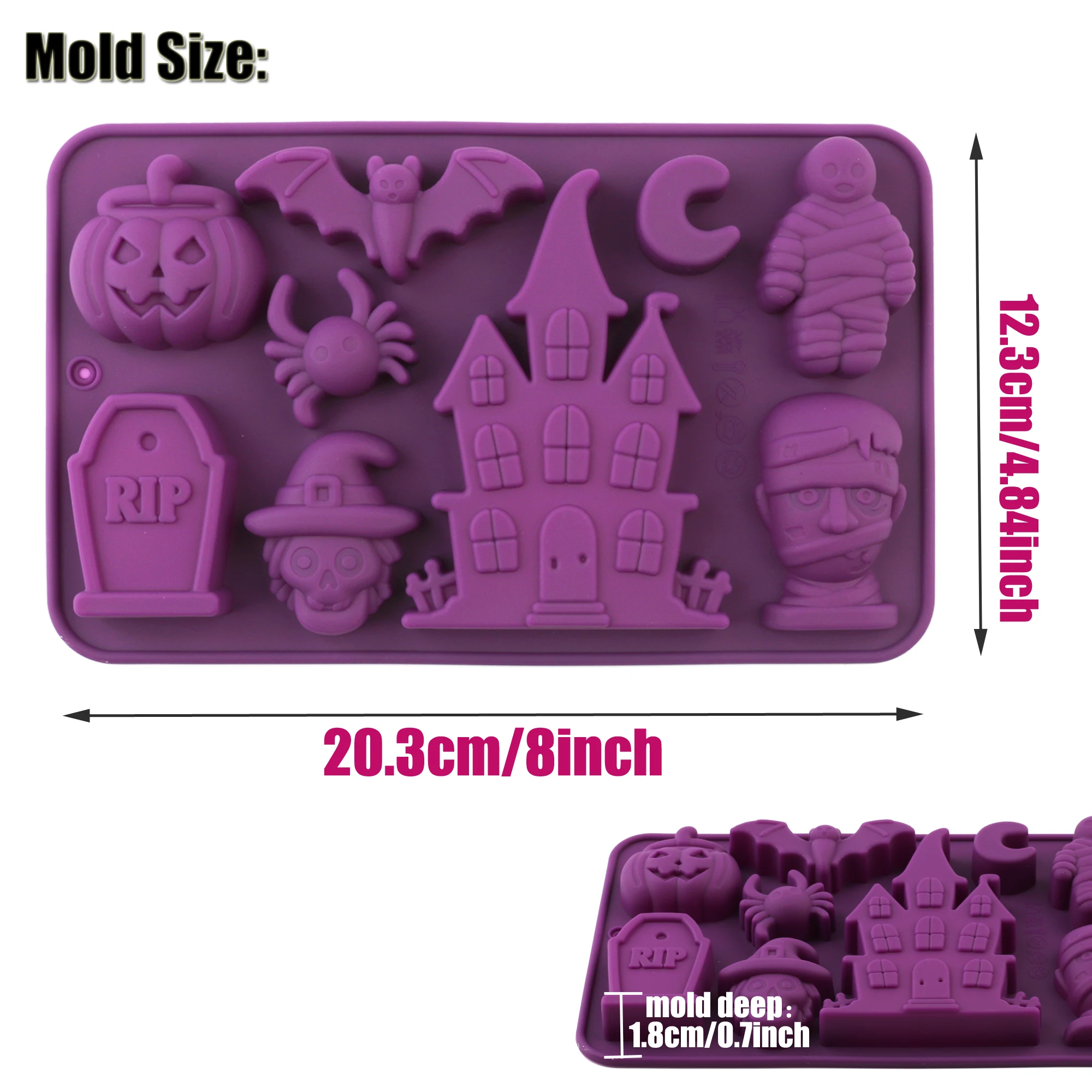 1 Stück Silikon-Halloween-Süßigkeitenform mit Hexenmotiv, Schokoladenform zum Herstellen von Süßigkeiten, Kuchendekoration, Backen von Desserts und Kerzen – Detail 2