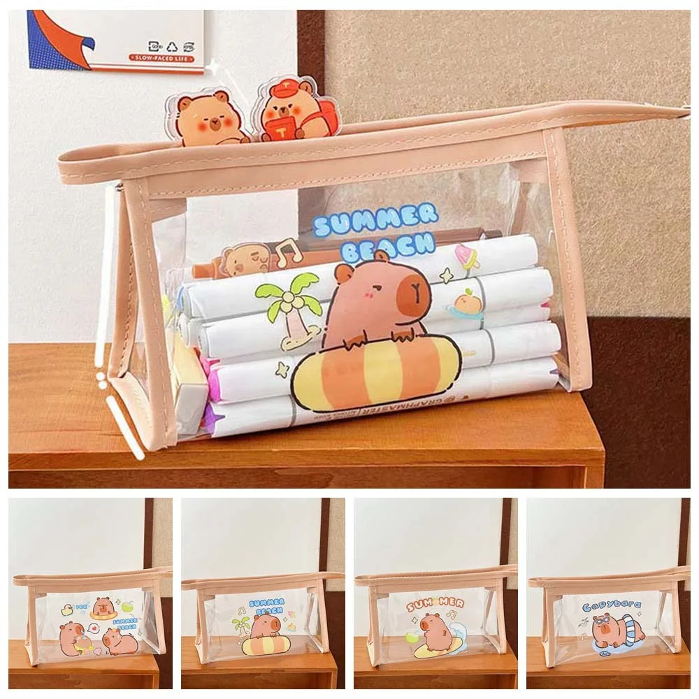 Simpatico animale Capybara Borsa portaoggetti Portamonete Cartoon Capybara Borsa per penne in PVC Trasparente PVC Capibara Astuccio per matite Cancelleria