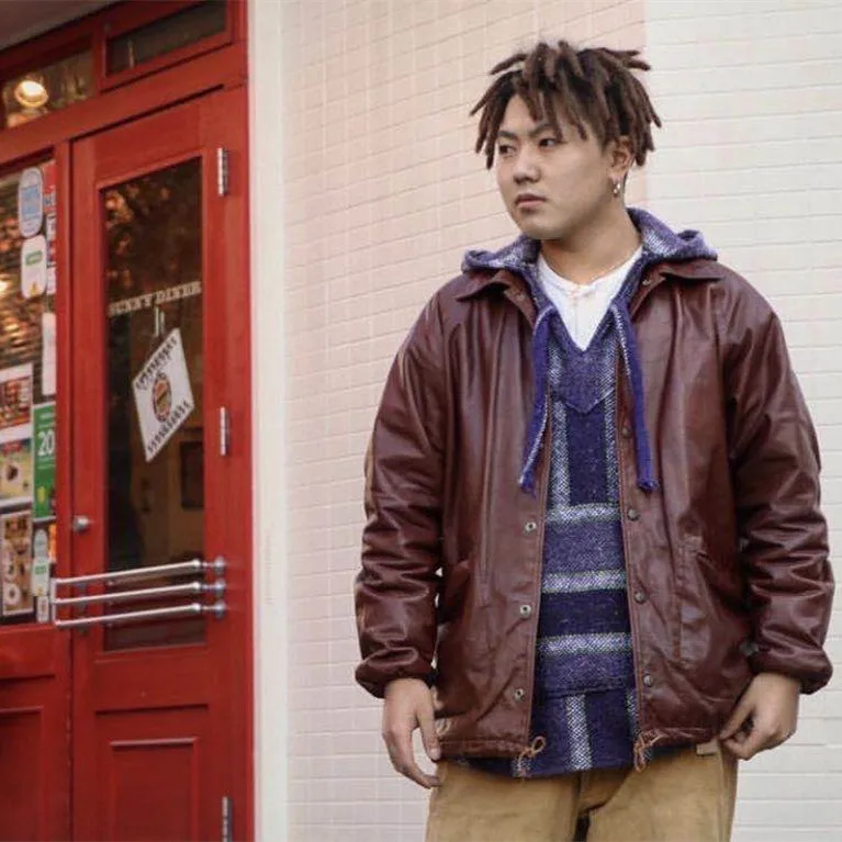 

Tianen Jaet Brown Leather Rainbow Oil Wax Men's Faion Urban Sle Winter Casual Middle Length Loose Fit Leather J...