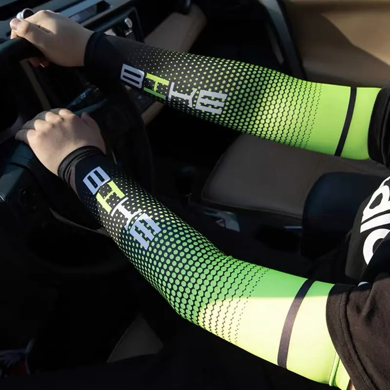 1 ペアアームスリーブ UV 保護冷却スポーツ圧力スリーブアンチスリップアイスシルクアーム日焼け止めサイクリングアームカバー男性女性のための