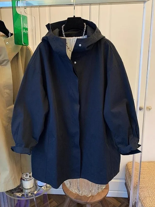 

plus Size American Retro Hooded Jaet Women's 2025 Autumn Winter New Sle Plump MM Slimming Casual Mid-Length Coat