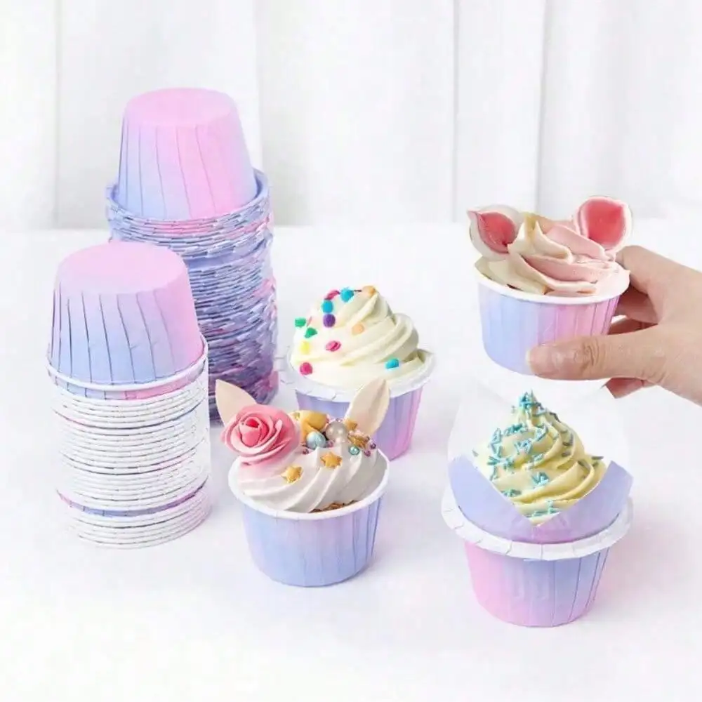 20 Gradient Cake Cup Molds Pink Blue Paper Cup Wrappers Muffin Liners Baking Molds Party Decoration DIY Kitchen Baking Desserts