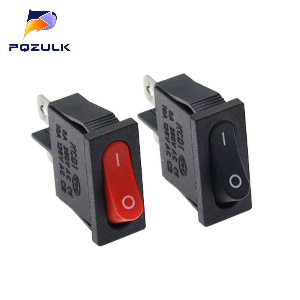 KCD1-110 Thin Flat Shape Rocker Switch 2-Pin 2-Position Red-Black 6A 250VAC/10A 125VAC 9.5 * 21MM Instrument Small Switch
