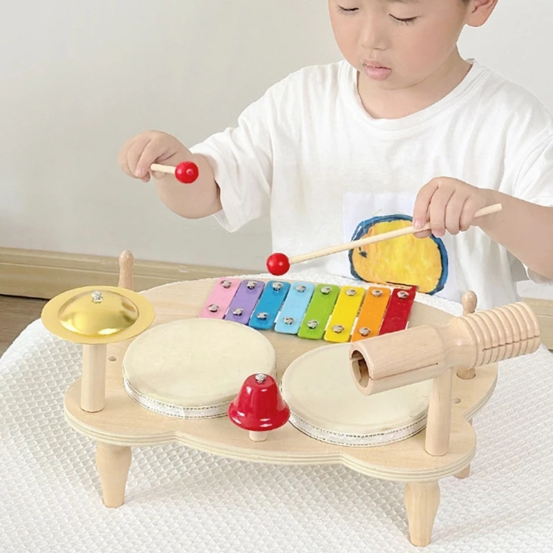 Brinquedo instrumento musical multifuncional para crianças pré-escolares conjunto tambor música brinquedo percussão d5qf