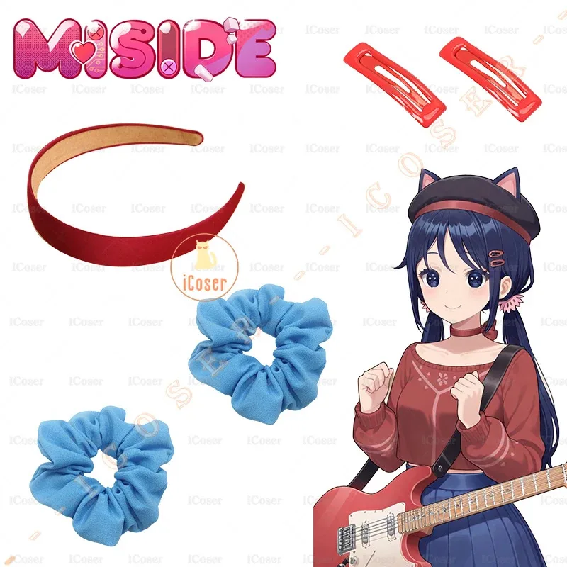 Peluca de Cosplay 25COSMiSide Crazy Mita, tocado, horquillas rojas, diadema, cuerda para el pelo azul, fiesta de Halloween para mujeres y niñas, accesorios de juego Carn