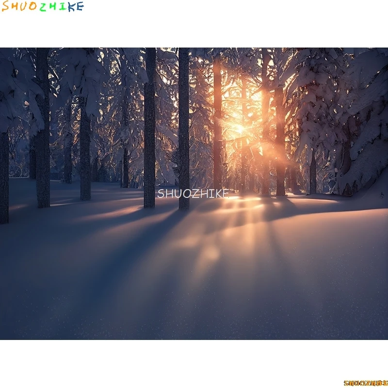 قطرات خلفية للتصوير الفوتوغرافي للغابات الشتوية ، طريق مغطى بالثلوج ، ندف الثلج ، أشجار التنوب ، خلفية الصورة ،