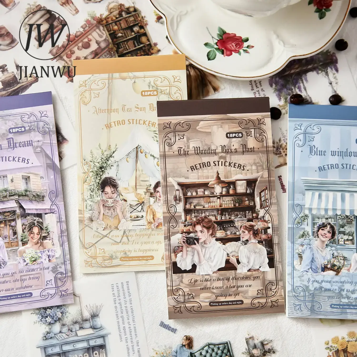 JIANWU Vintage Flower Character Landscape Material Collage Scrapbooking Sticker Book Creative DIY Journal Stationery