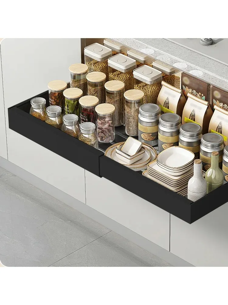 Expandable Pull Out Cabinet Organizer Slide Out Drawer Roll Out Sliding Storage Self Contained Carbon Steel