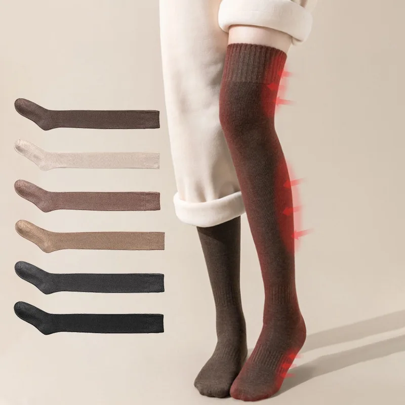 

Women Soft Wool Long Socks Autumn Winter Cashmere Solid Knitted Stocking Skinny Casual Knee High Warm Thicken Girls Socks Medias
