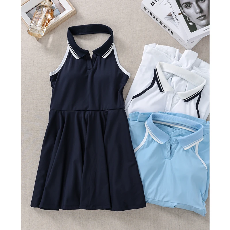 

Sean Tsing® Golf Wear Tennis Women Sport Sexy Sleeveless Polo with Chest Padd Shorts Gym Badminton Workout Athletic Dress