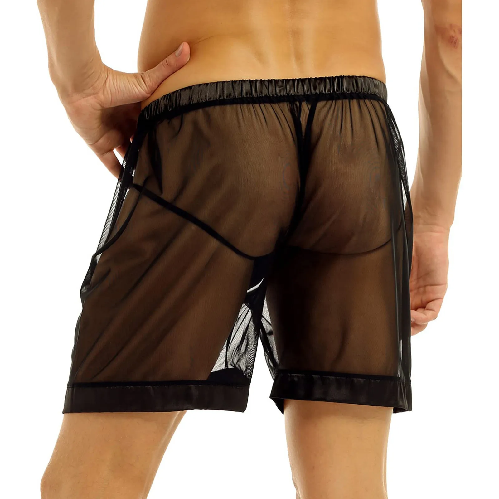 Men Boxers Underwear Mesh Transparent Breathable Underpants Mesh Shorts See Through With Large Split Boxershorts Boxers Homme