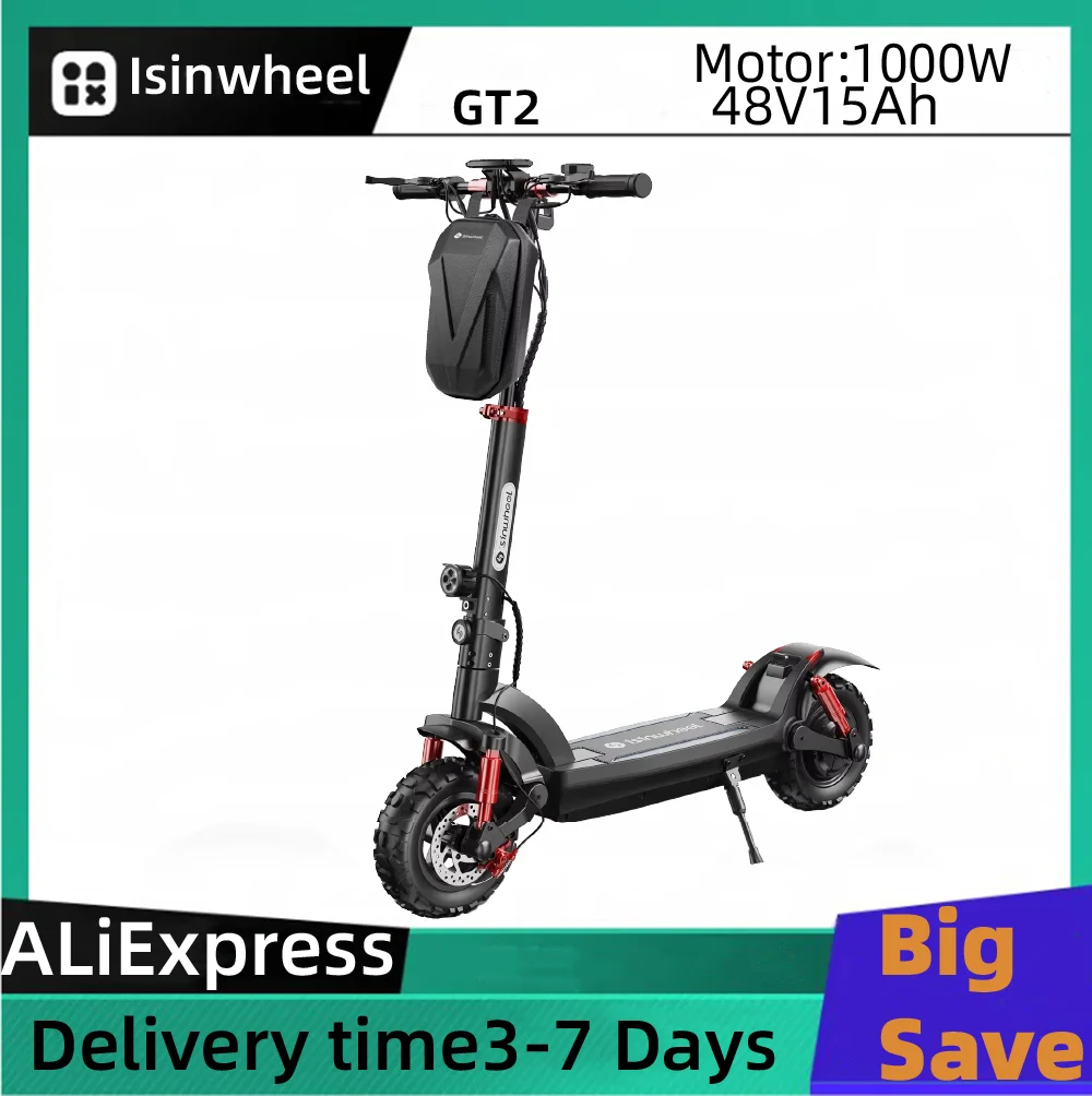 

Электрический самокат для взрослых lsinwheel GT2, аккумулятор 48 В, 15 Ач, двигатель 1000 Вт, 11 дюймов, пневматическая внедорожная шина, складной электронный самокат