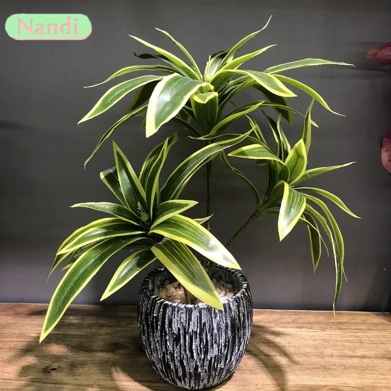 Palmera Artificial de 3 cabezales de 36cm, rama de bambú de plástico, plantas tropicales en macetas, hierba falsa para decoración de pared de plantas de escritorio para el hogar
