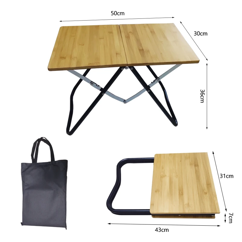 Mesa plegable de bambú para exteriores, escritorio portátil ligero de aleación de aluminio, mesa de Picnic para acampar al aire libre