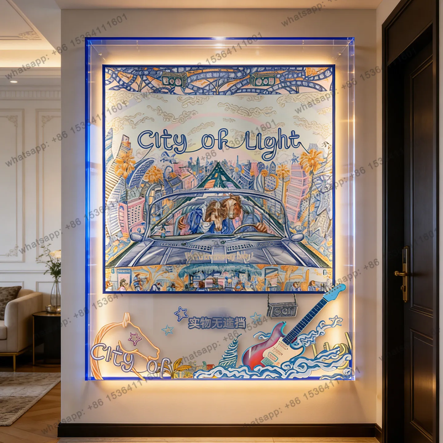 LJY French light luxury acrylic silk scarf hanging painting living room decorative painting