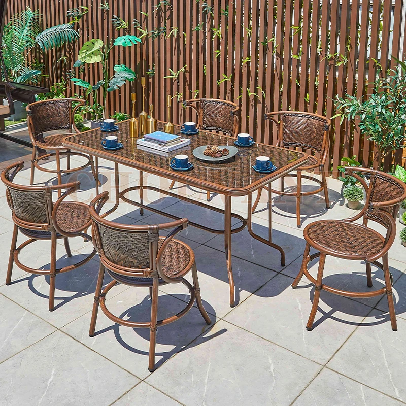 Outdoor PE Cane Table Patio PP Wicker   Dining  Glass  Coffee furniture