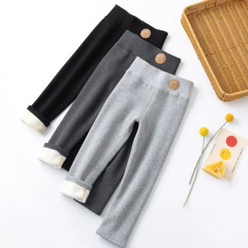 2026 Winter High Waist 3-9Y Baby Girls Leggings Thick Warm Anti-Cold Kids Trousers Elastic Casual Outer Wear Long Children Pants