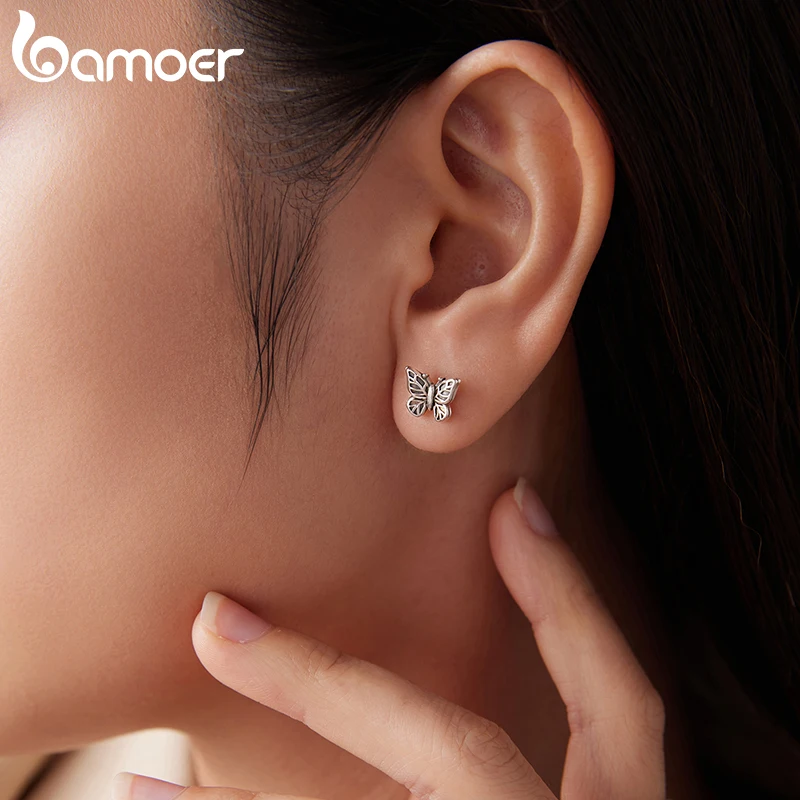 

Женские серьги-гвоздики Bamoer из стерлингового серебра 925 пробы с бабочкой, изящные простые гипоаллергенные серьги, модные ювелирные изделия, подарки