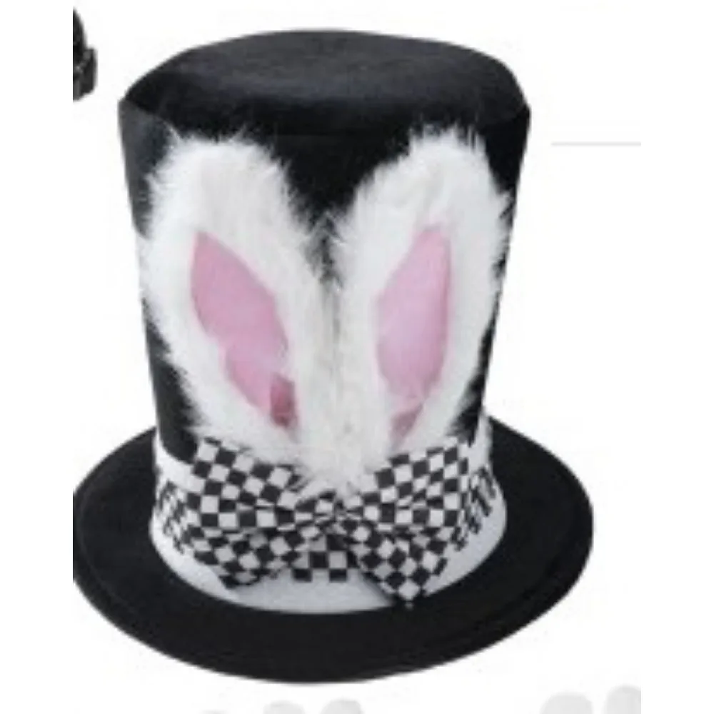 Pequeño mago de Halloween para niños, capa única negra, guantes cortos blancos, varita mágica, pajarita negra, sombrero alto de terciopelo con Orejas de conejo