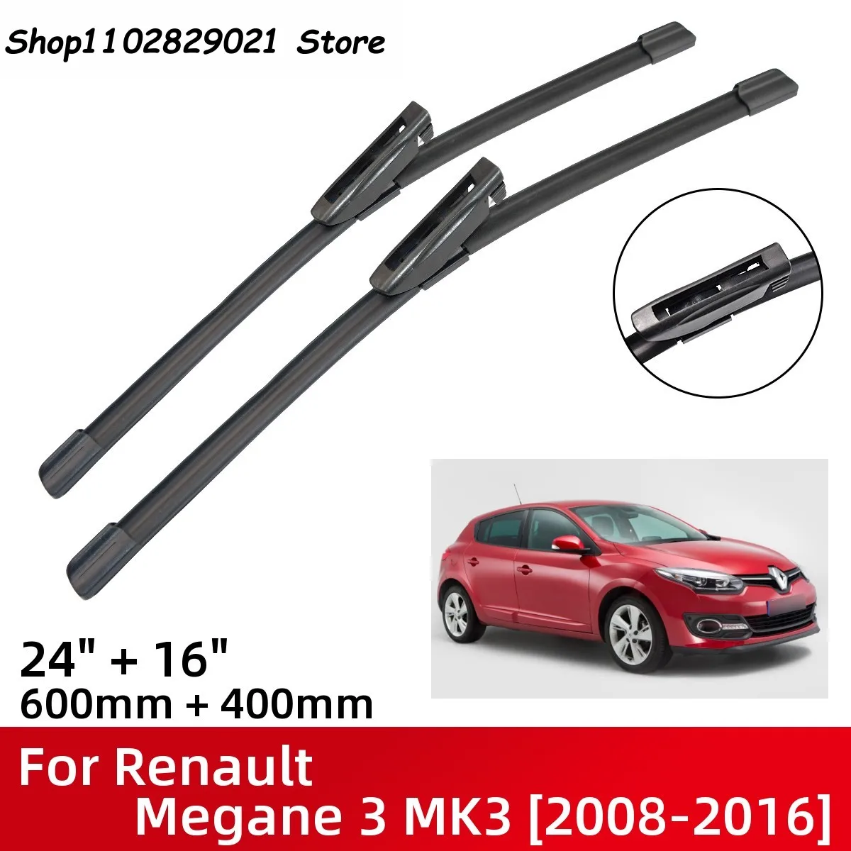 

Front Wiper Blades For Renault Megane 3 MK3 2008-2016 Windshield Windscreen Window 24"+16" 2010 2011 2012 2013 2014 2015 2016