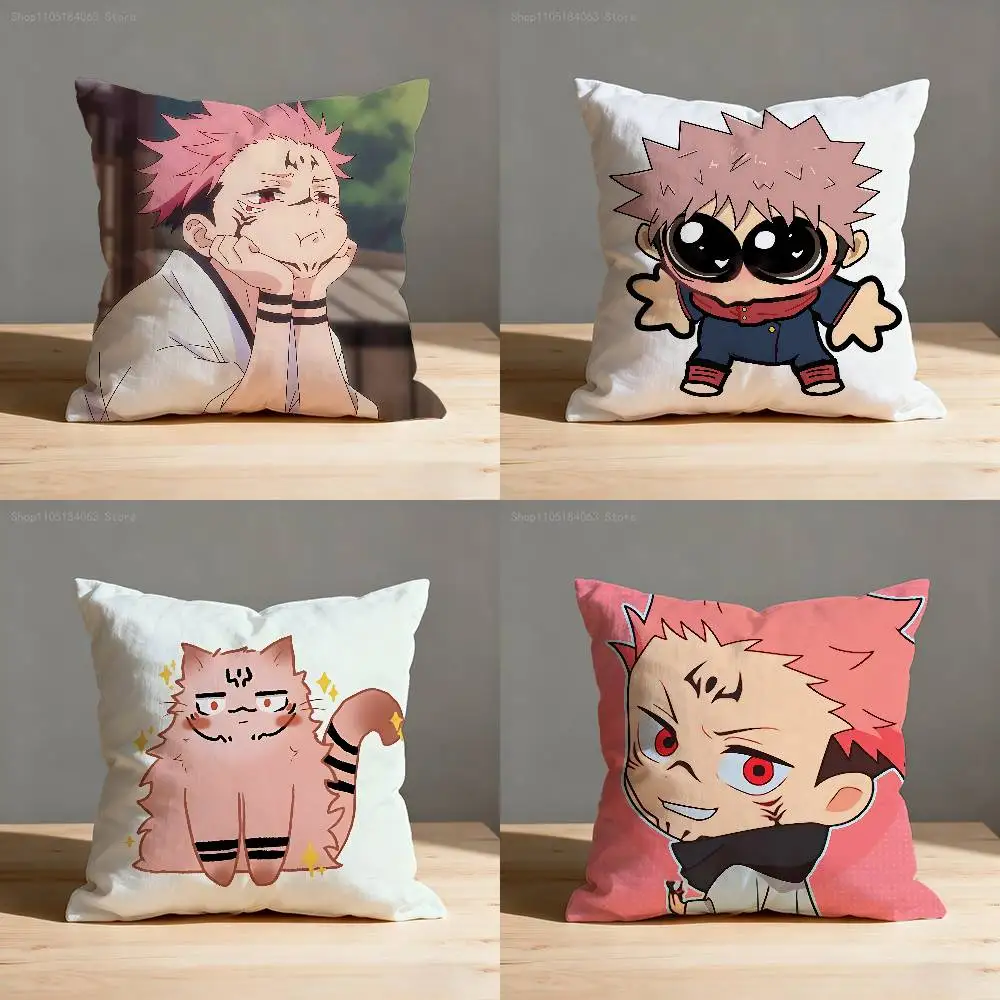 Ryomen Sukuna Cute Chibi Pillowcases Bedroom Living Room Sofa Home Decor Polyester Cushion Cover with Zipper