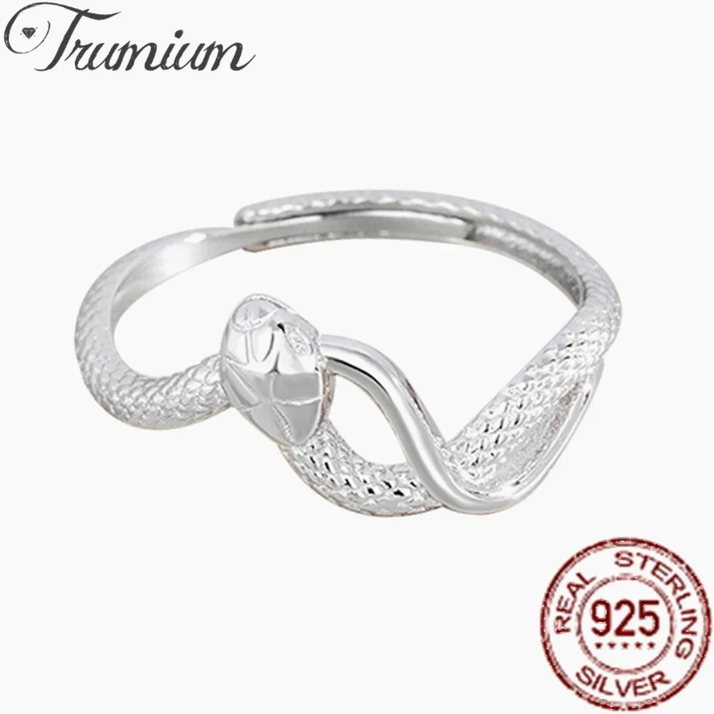 Trumium 925 Sterling Silver Wrapped Snake Rings for Women Temperament Adjustable Finger Ring Party Gift Zodiac Jewelry