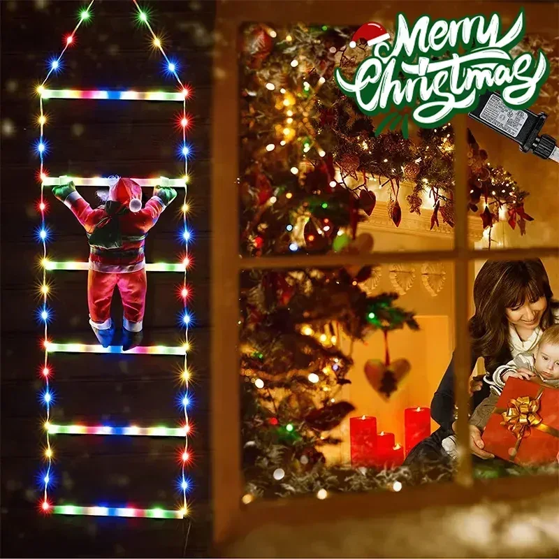 LED Ladder Light for Santa Claus Home Christmas Decor String Lamp Indoor Outdoor Window Garden Xmas Tree Hanging Strip Light