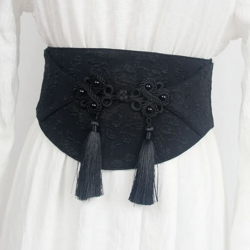 

Retro Jacquard Tassel Waist Belt Elastic Slim Waistband Elegant Accessory for Hanfu & Dresses