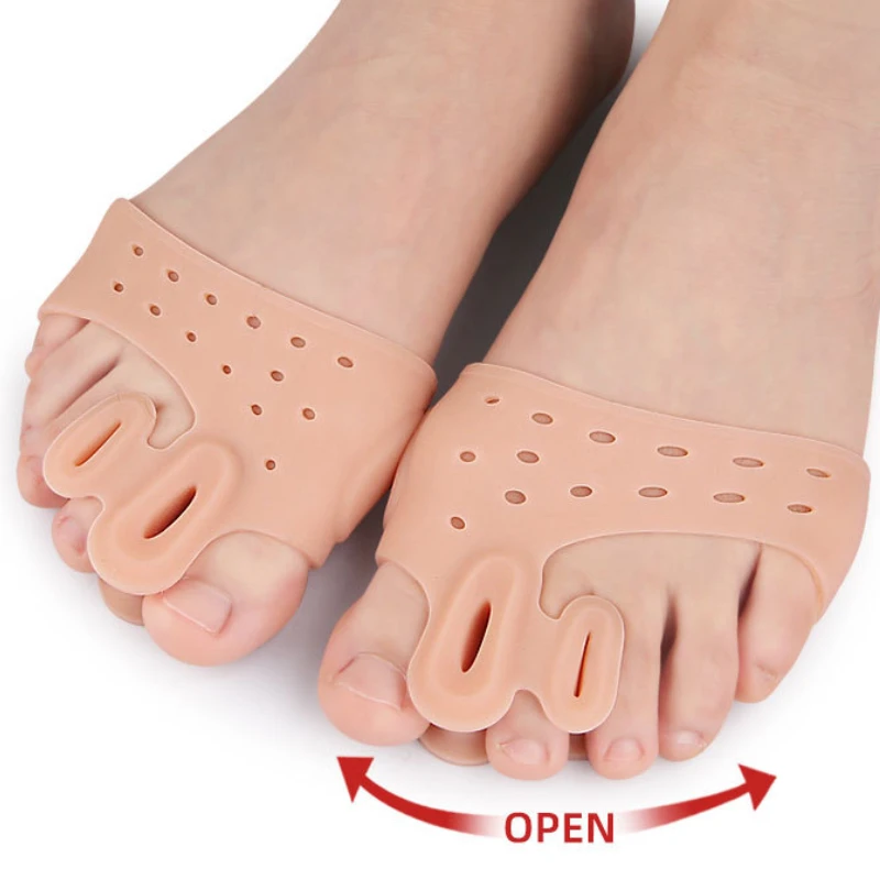 4pieces=2pairs Forefoot Pad Gel Silicone Hallux Valgus Toe Splitter Big Foot Bone Orthopedic Insole Massage Forefoot Cushion