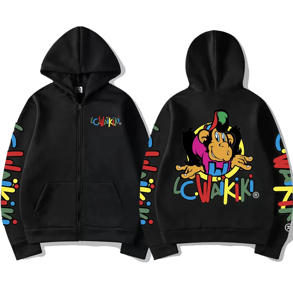 Offre spéciale singe graphique sweat à capuche avec fermeture éclair Lc Waikiki singe Double face impression sweat à capuche zippé hommes femmes mode Streetwear