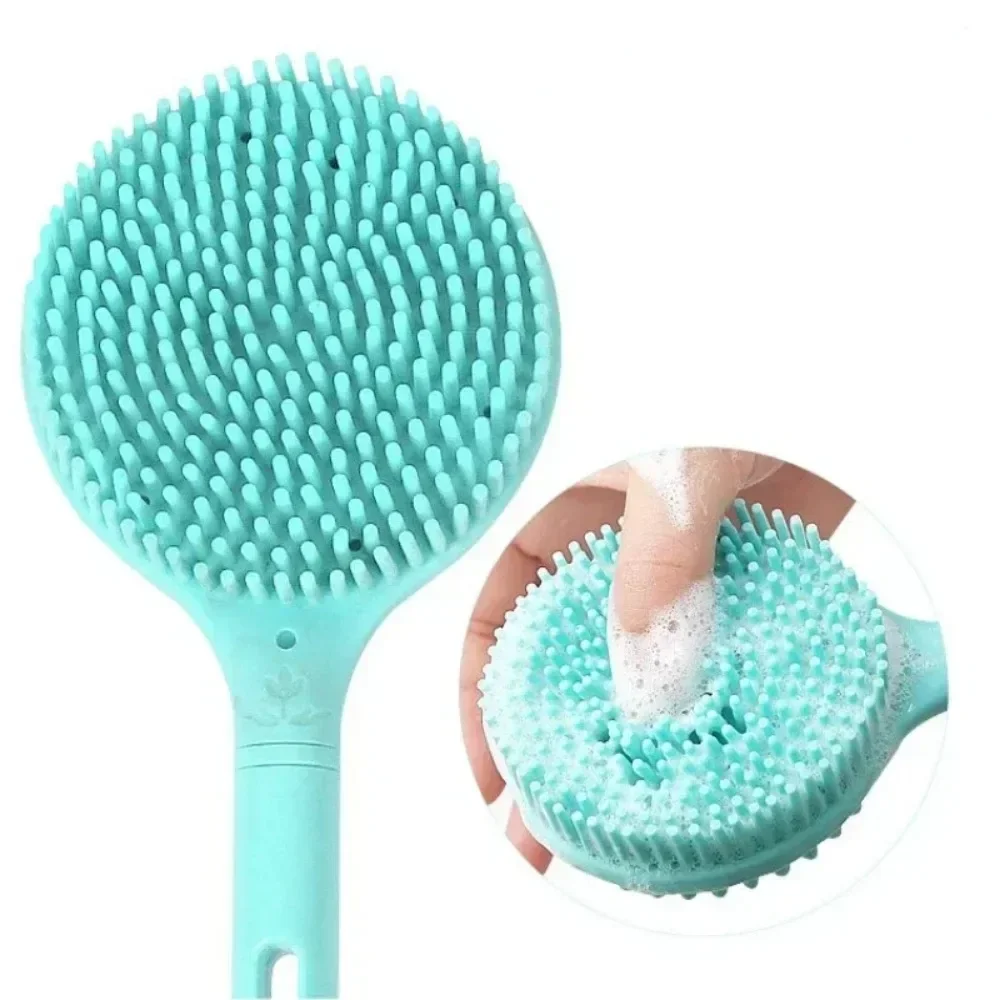 1pc silicone alça longa escova de banho dupla face chuveiro esfoliante escova corpo esfrega volta massagem escovas acessórios do banheiro