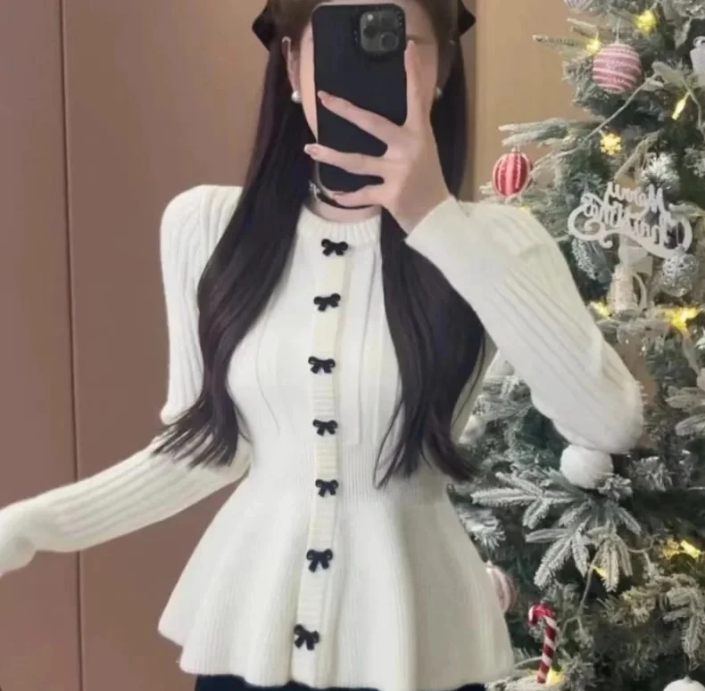 

Женский вязаный свитер с узлом-бабочкой, модная верхняя одежда, модная уникальная стильная облегающая рубашка с длинным рукавом и круглым вырезом