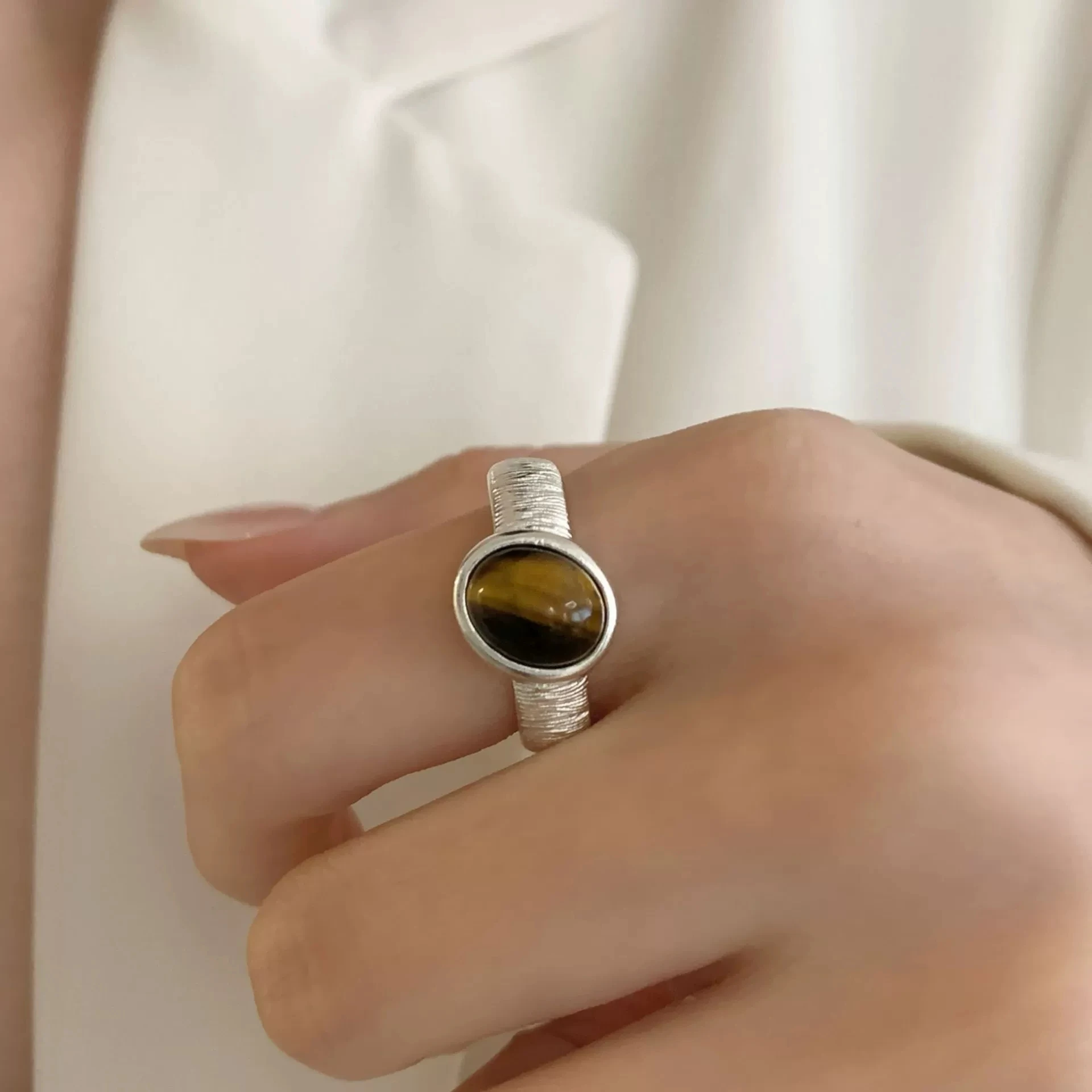 Maillard Tiger Eye Stone Adjustable Finger Rings For Women Girl Elegant Fashion New Year Trendy Jewelry Gift Party Birthday