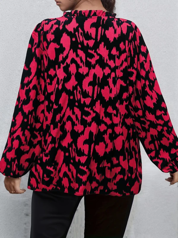 حجم كبير 1XL-5XL قميص نسائي جديد نمط مطبوع الخامس الرقبة قميص بأكمام طويلة مريح وتنفس