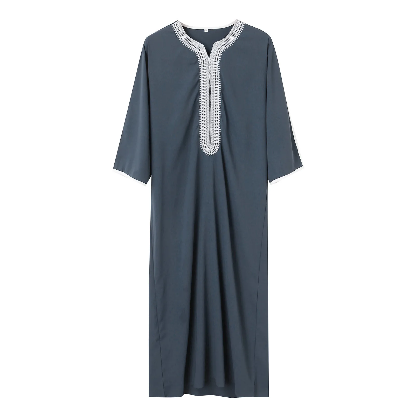 Vêtements musulmans pour hommes, robe arabe musulmane, couleur unie, printemps été, manches mi-longues, robe islamique, mode brodée, longue robe musulmane