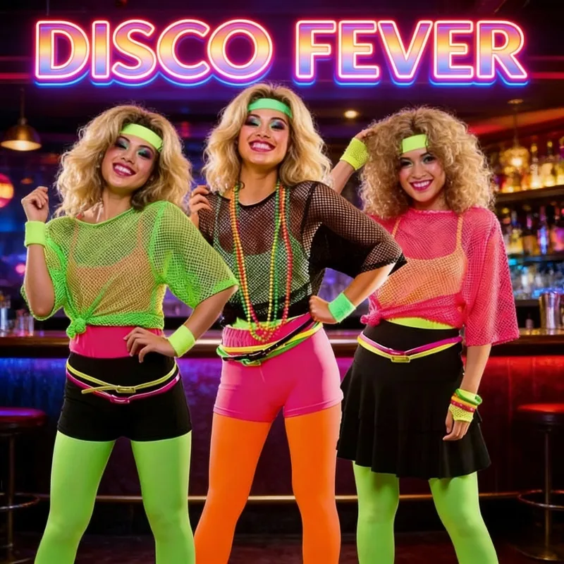 Classic Nostalgic Style Women's Fishing Net Short Sleeved T-shirt 80s Themed Party Dance Performance Top