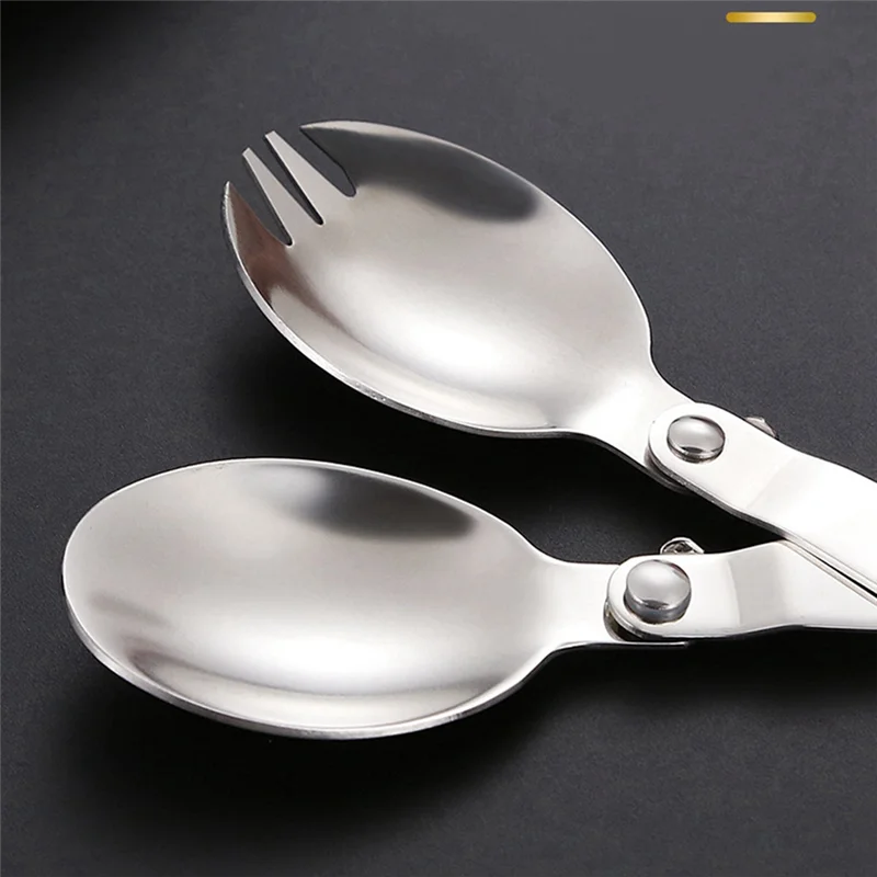 AEB0-ملعقة قابلة للطي من الفولاذ المقاوم للصدأ أدوات مائدة للسفر في الهواء الطلق ملعقة دوارة قابلة للطي شوكة ملعقة صغيرة صغيرة #2