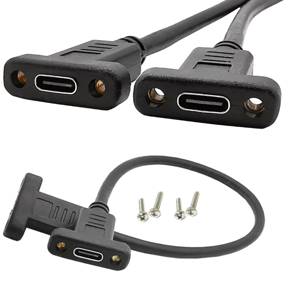 USB C Cable Female To Female Type C Adapter USB 2.0 Adaptor with Panel Mount Screw USB Type-C Connector Converter 0.3M