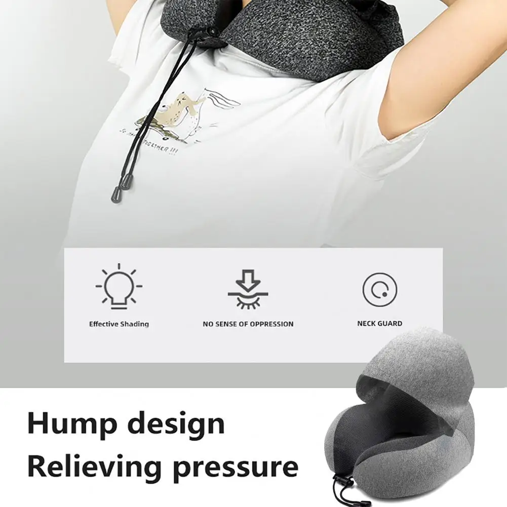 

Neck Support Pillow for Long Flights Travel Comfort Hooded U-shaped Memory Foam Neck Pillow for Long Trips Car Driving Air